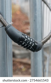 chain link fence with chain and key code padlock vertical