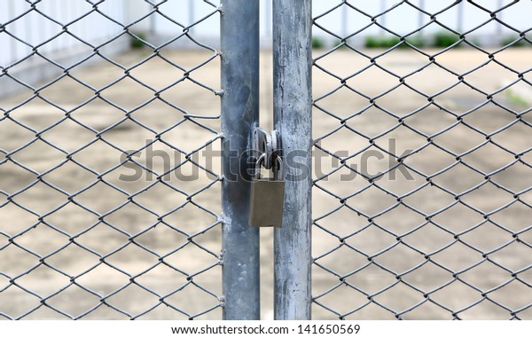 Chain Link Fence Metal Door Lock Stock Photo Edit Now 141650569