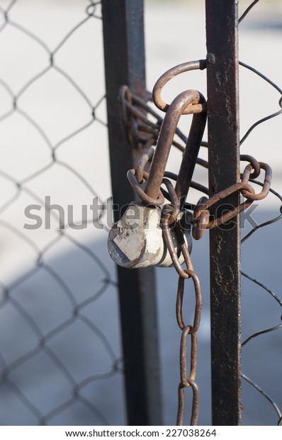 Chain Link Fence Metal Door Lock Stock Photo Edit Now 227038264