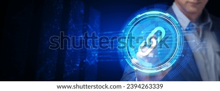 Chain Link icon on abstract blue background. Hyperlink chain symbol concept.
