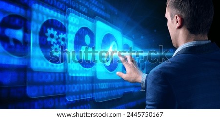 Chain Link icon on abstract blue background. Hyperlink chain symbol concept.