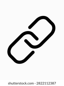 Chain link icon representing hyperlink, URL, connection, networking, sharing, and digital communication. Isolated on white background.