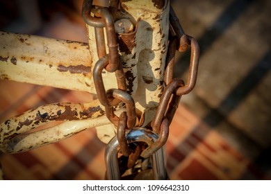 Chain And Lock On Steel Fence Use For Business Concept And Computer Security Background