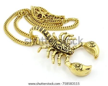 The chain and pendant Scorpion - Necklace gold color - Stainless steel - One color background