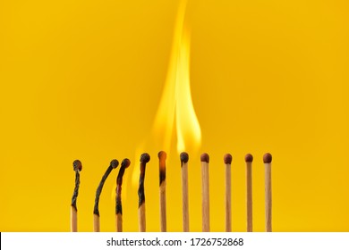 Chain Reaction Of Gorenje Matches On A Yellow Background