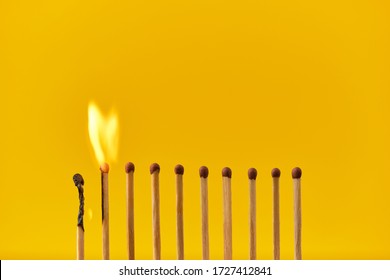 Chain Reaction Of Gorenje Matches On A Yellow Background