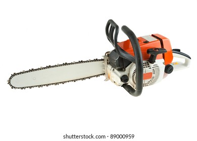 Chain Saw Is Isolated On The White Background