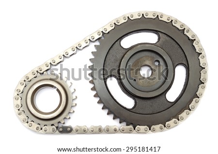 chain and sprockets on a white background
