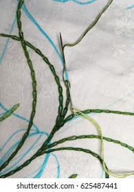 Chain Stitch Technique, Sewing Green Abstract Monogram