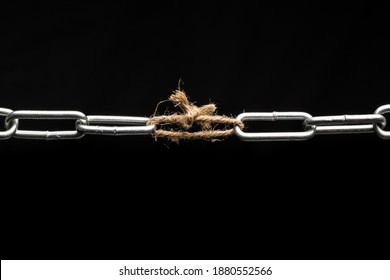 The Chain Is Tied Together With A Rope. Weak Link In The Chain.
