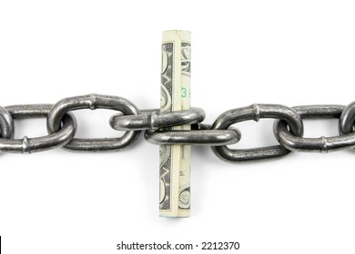 chain and us dollar with white background, concept of financial support