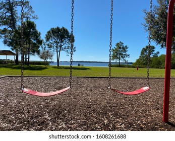 A chained swings in the public city park on the water in Tampa Bay, Florida.