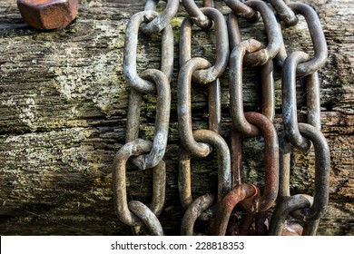 Chains Wrapped Around A Wooden Post