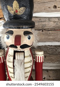 Chainsaw carved nutcracker. Made by Joel Fawcett of Chesterville Ontario in front of old log barn.