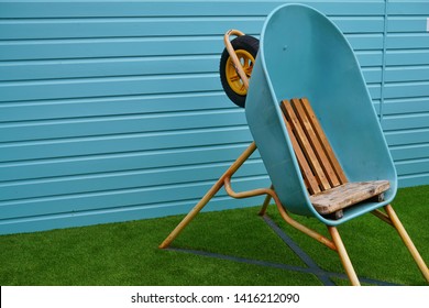 Chair DIY From Tool Cart One Wheel Metal Wheelbarrow In The Garden