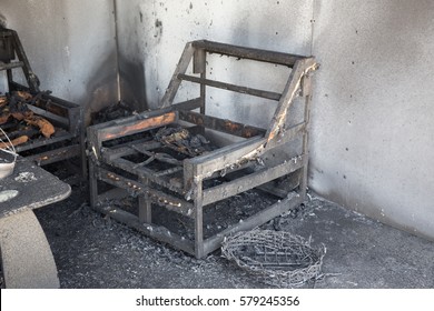 Chair And Furniture In Room After Burned By Fire In Burn Scene Of Arson Investigation Course