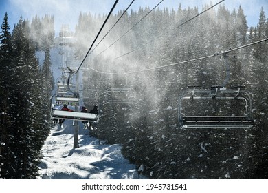 Chair Lift At Sunny Winter Day At Vail Ski Resort, Colorado