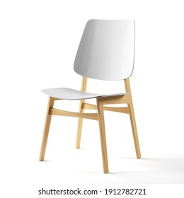 A chair made of wood and white plastic stands on a white background. - Shutterstock ID 1912782721