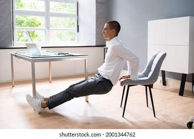 Chair Triceps Dip In Office. Workout Exercise At Desk