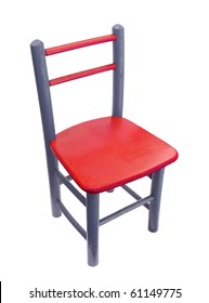 Stuhl aus Holz, blau und rot
