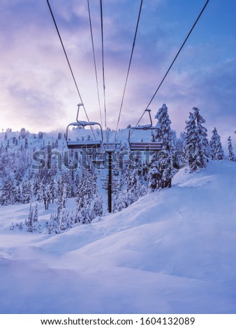 Chairlifts at Ski Resort at Sunrise