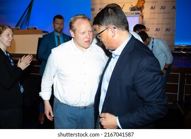 The Chairman Of The CDU Youth Organization 'Junge Union' (JU) Tilman Kuban Greets The Prime Minister Of Hesse At The State Congress Of The JU-hesse In Baunatal, Hesse, Germany On June 4th 2022.