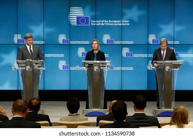 Chairman Of The Council Of Ministers Of Bosnia And Herzegovina, Denis Zvizdic Speaks To Reporters During A Briefing On July 13, 2018 In Brussels, Belgium