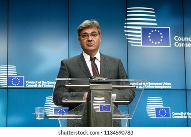 Chairman Of The Council Of Ministers Of Bosnia And Herzegovina, Denis Zvizdic Speaks To Reporters During A Briefing On July 13, 2018 In Brussels, Belgium