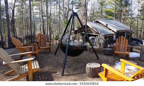 Chairs Around Cabin Fire Pit Stock Photo Edit Now 1432643816