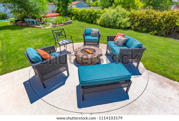 Chairs Around Circular Fire Pit Backyard Royalty Free Stock Image