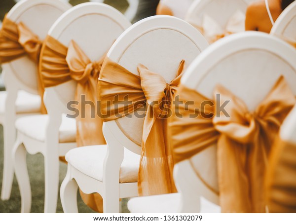 Chairs Bows On Wedding Ceremony Wedding Stock Photo Edit Now