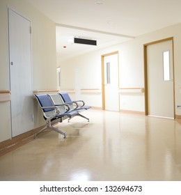 Chairs In The Hospital Hallway.  Hospital Interior