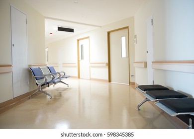 Chairs In The Hospital Hallway.  Hospital Interior