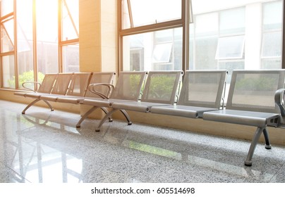 Chairs In The Hospital Hallway.  Hospital Interior