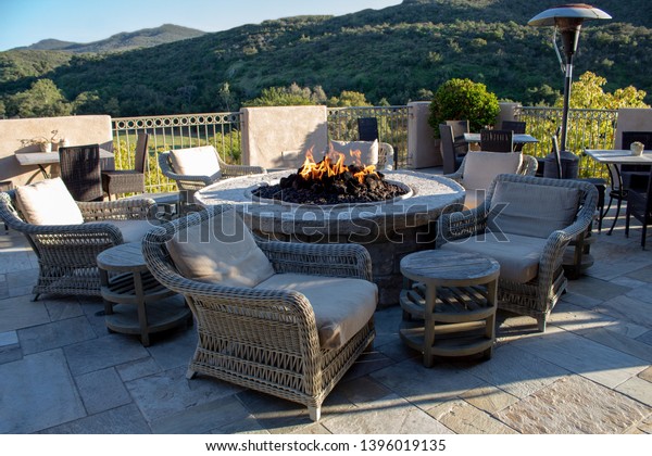 Chairs Side Tables Around Fire Pit Stock Photo Edit Now 1396019135