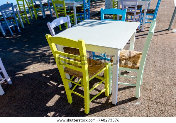 Chairs Tables Colored Typical Outdoor Greek Stock Photo Edit Now