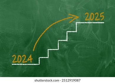 Chalboard concept stairs move into 2025 from 2024. New Year's concept. - Powered by Shutterstock