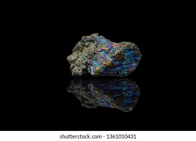 Chalcopyrite isolated black background with mirror reflection - Shutterstock ID 1361010431