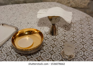 Chalice Plate Consecrated Host Handkerchief Preparations Stock Photo ...