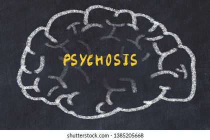 Chalk Drawing Of Human Brain With Inscription Psychosis.