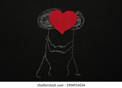 Chalk drawing man   boy are kissing  Blackboard chalkboard background  Valentines day  love  relationship  attraction concept  Flat lay
