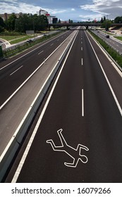 Chalk Outline Of A Road Accident Victim