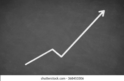 Chalkboard with finance business graph showing upward trend