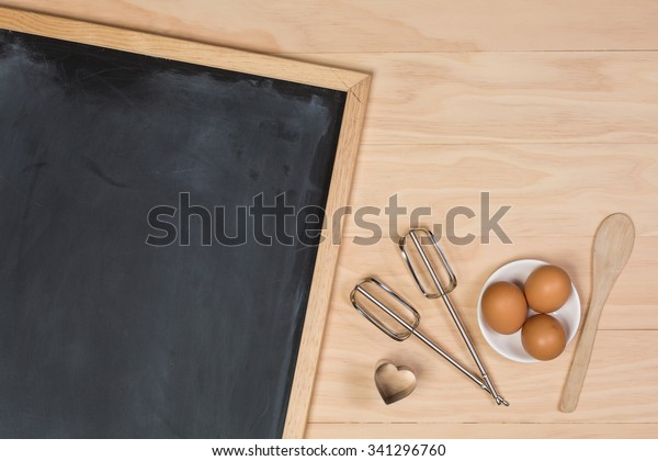 Chalkboard On Wooden Kitchen Table Stock Photo Edit Now 341296760