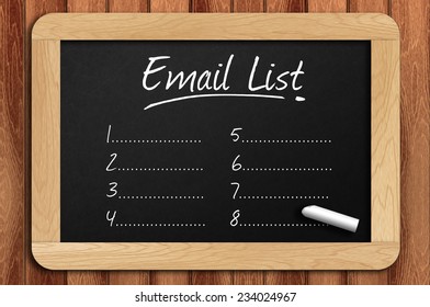 Chalkboard On The Wooden Table Written Email List.