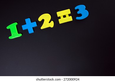 Chalkboard with one plus two equals three / mathematics