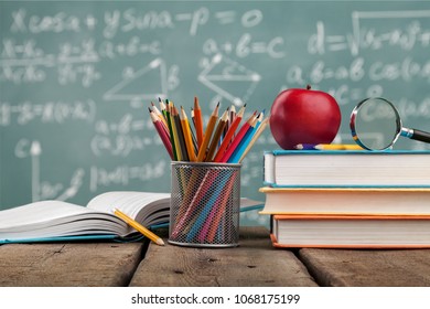Chalkboard with stack book