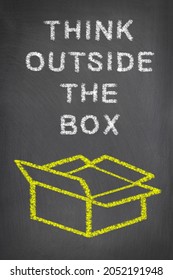 Chalkboard With Think Outside The Box Written On It And Is Intended To Be Used As Messaging For Creativity And Breaking The Status Quo For Businesses, School And Any Marketing Themes. 

