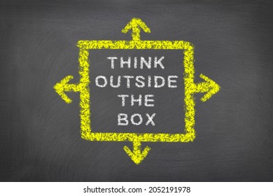 Chalkboard With Think Outside The Box Written On It And Is Intended To Be Used As Messaging For Creativity And Breaking The Status Quo For Businesses, School And Any Marketing Themes. 

