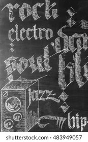 Chalkboard Wall With Hand-drawn Music Genres Names